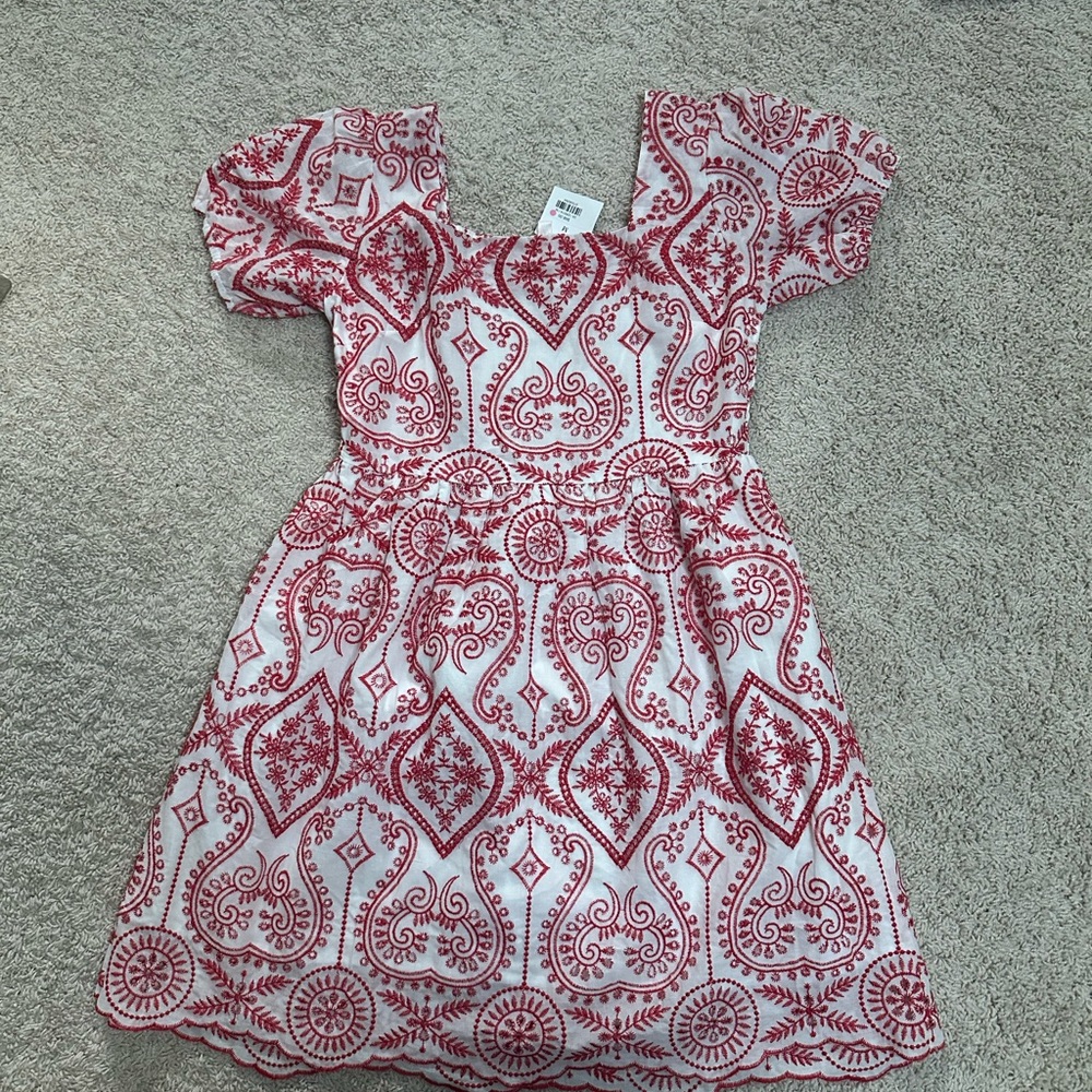 Red and White Smocked Short Dress